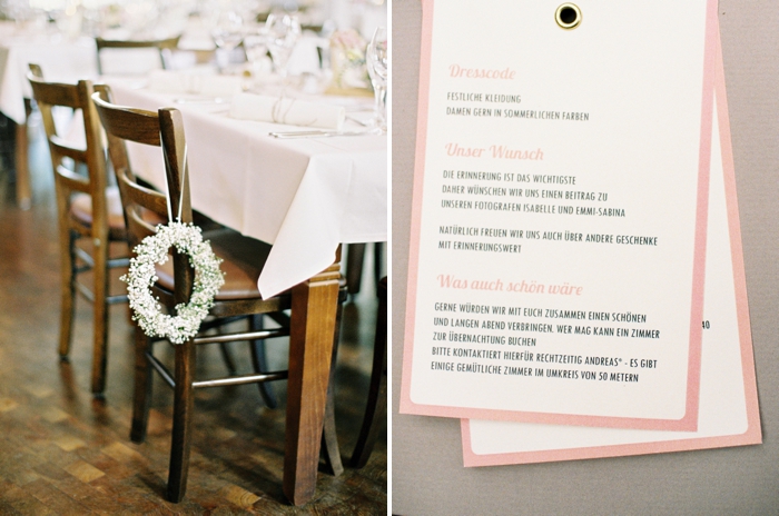 Dusty pink and white wedding menu and table scape decoration