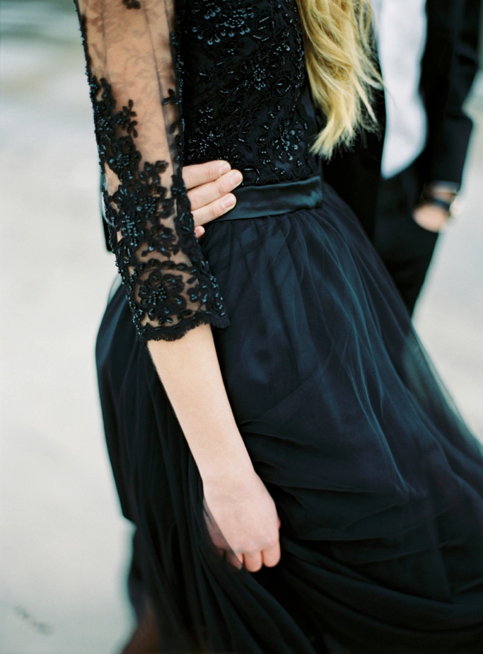 Black tulle, lace beaded wedding dress 