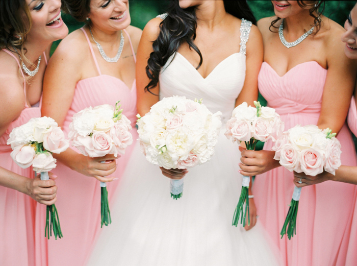 Pink and Silver wedding bride and bridesmaids