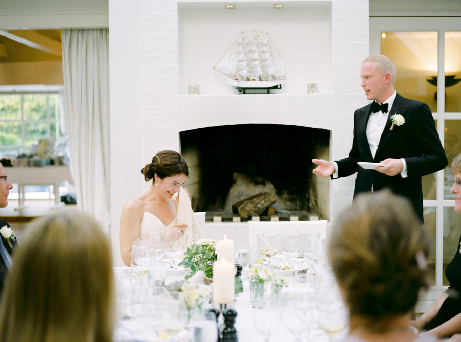 Wedding reception brides wipes tears at Fakkelgaarden, Krusaa De
