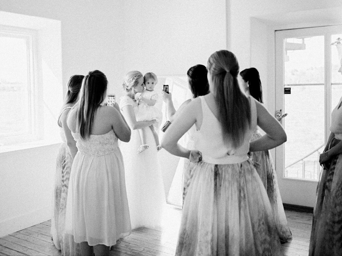 Bride with bridesmaids in black and white