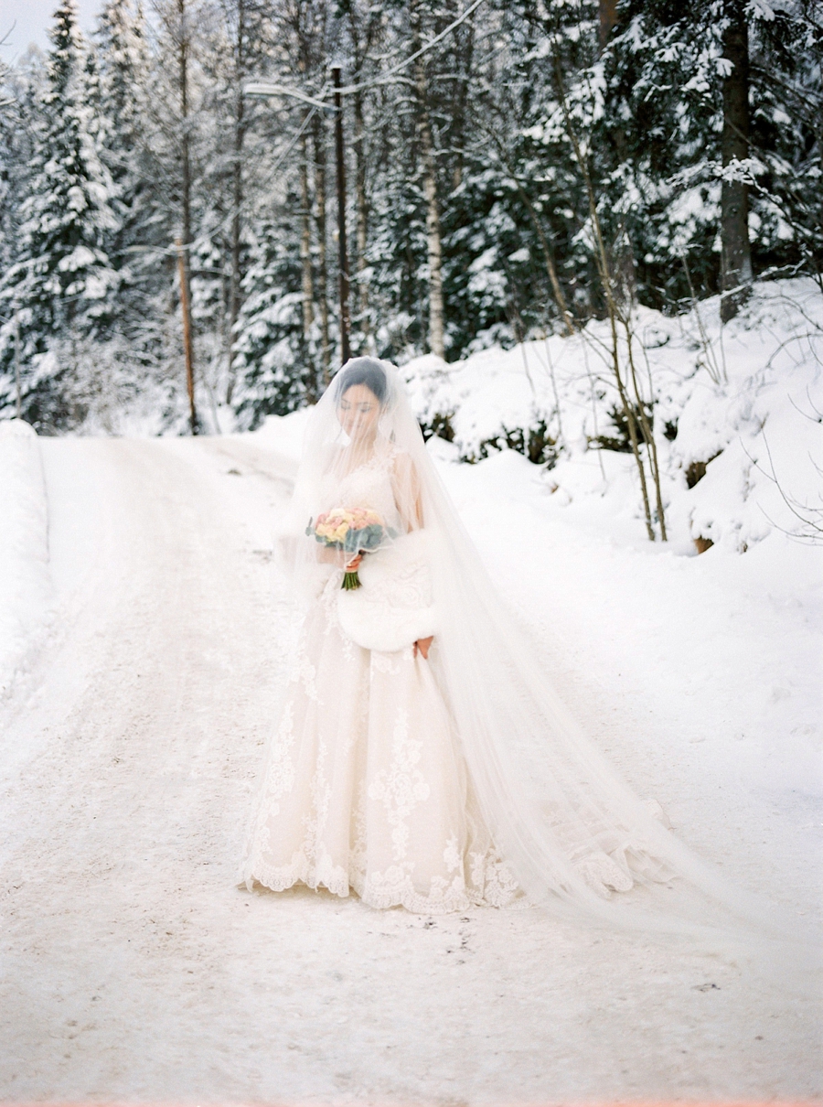 Winter Wedding Overlooking Ski Slopes Norway 2 Brides Photography
