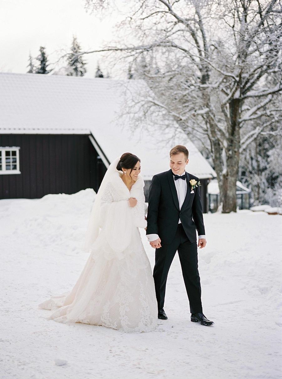 Winter Wedding Overlooking Ski Slopes Norway