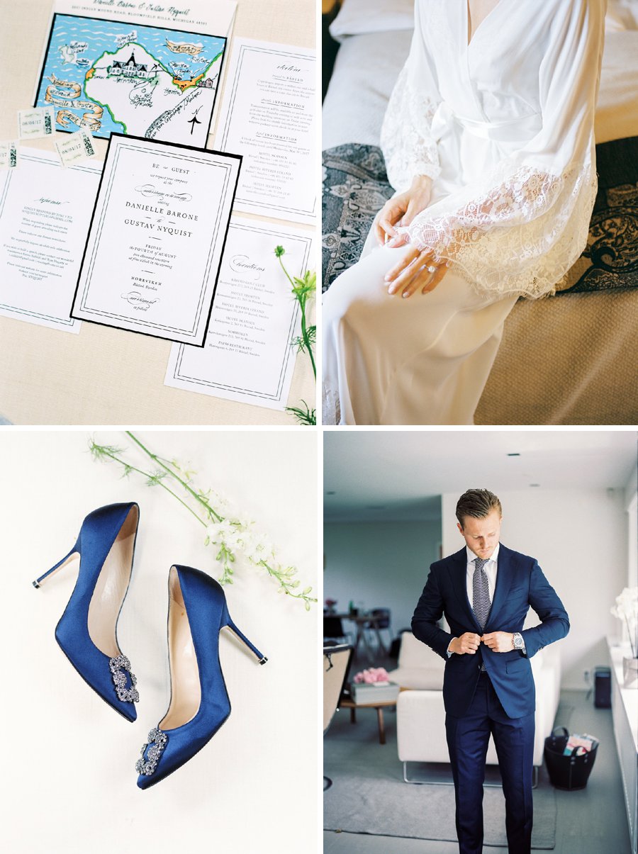 Wedding details Blue Manolo shoes and lace robe