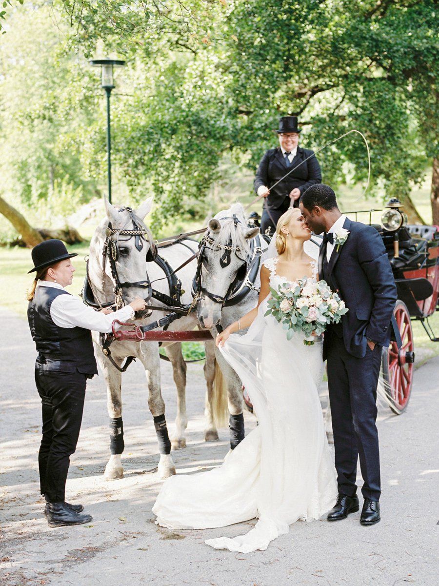 Newlyweds with horse and carriage Stockholm