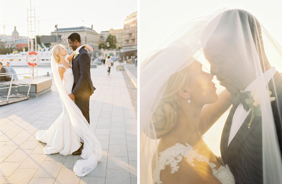 Stockholms bästa bröllopsfotograf brudparet iGolden Hour photos Skeppsholmen