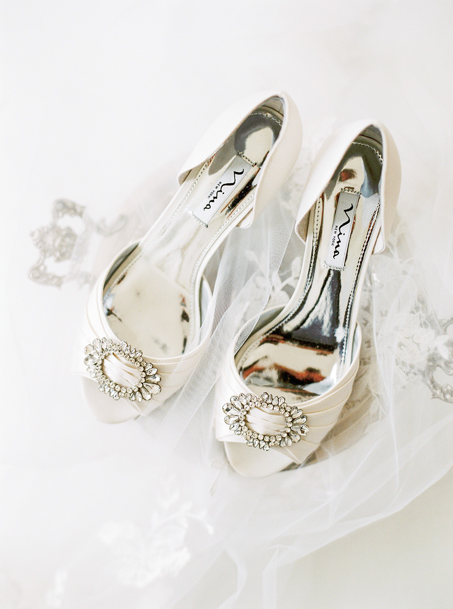 White bridal shoes with adornments