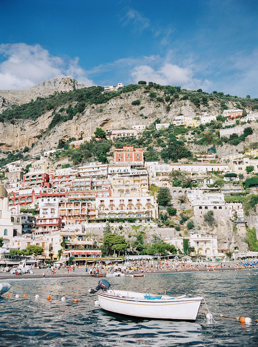 View over Positano from the water. Life as a wedding photographer