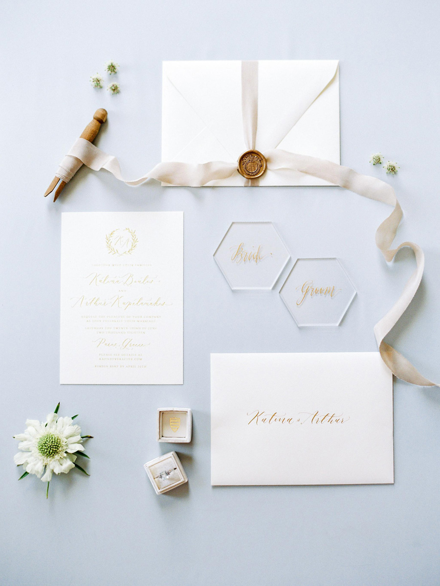 Modern calligraphy wedding invites with wax seal