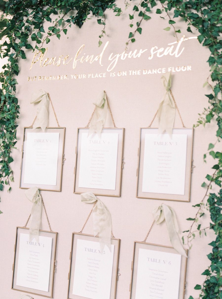 Seating Chart in Gold decorated with greenery