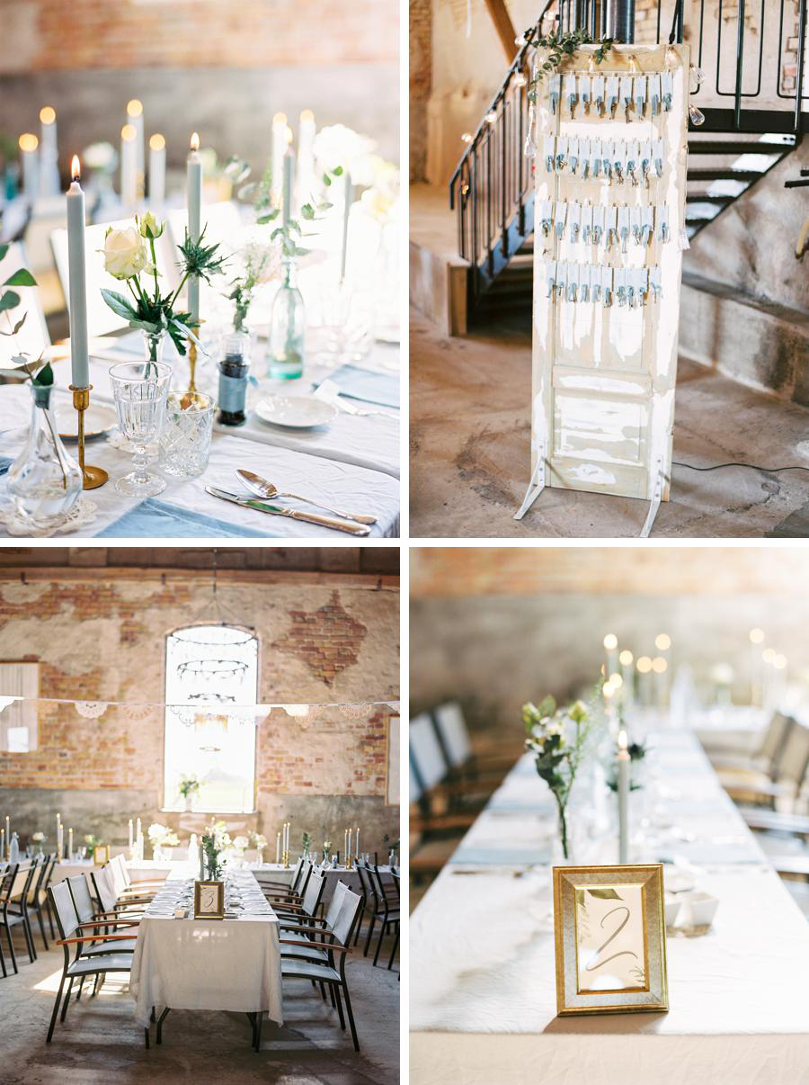 Rustic wedding deor ideas i dusty blue and white