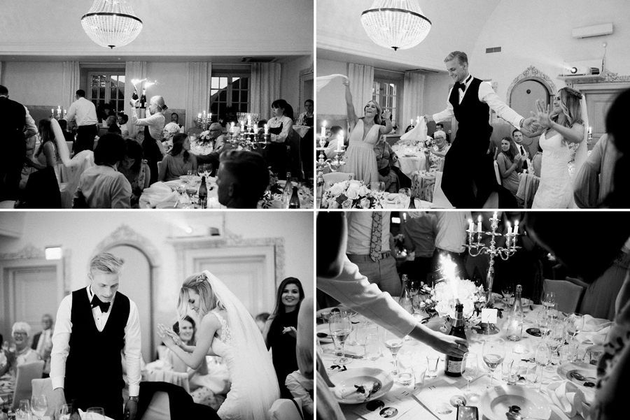 wedding reception black and white film photography with flash