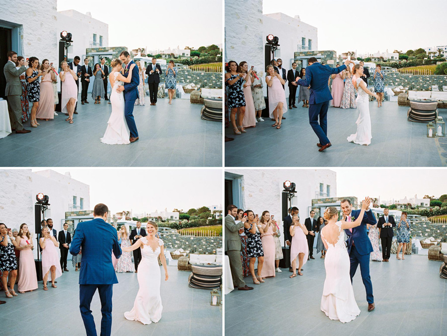 Bride and groom first dance outside the villas Paros