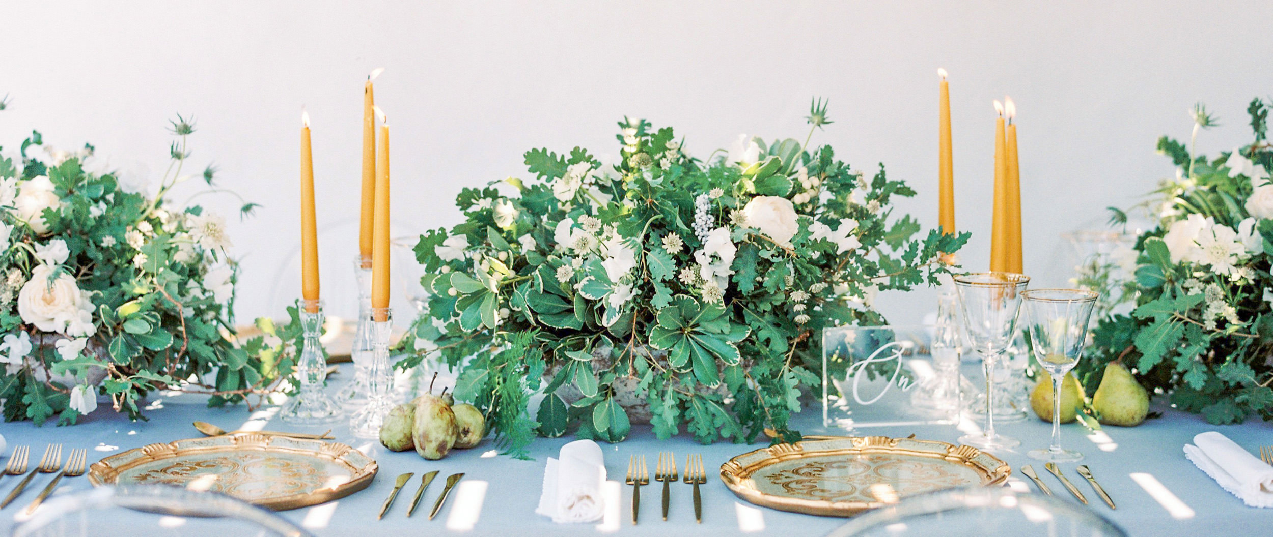 Romantic wedding reception decor in blue and gold for wedding in Greece copy