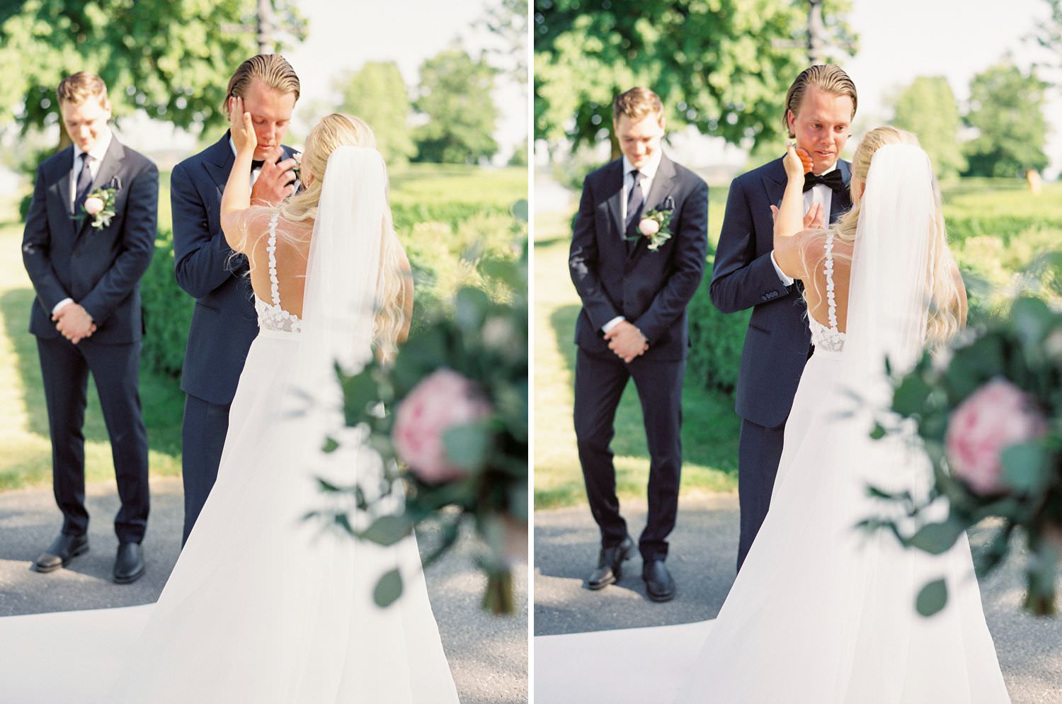 Emotinal groom during the wedding vow exchange
