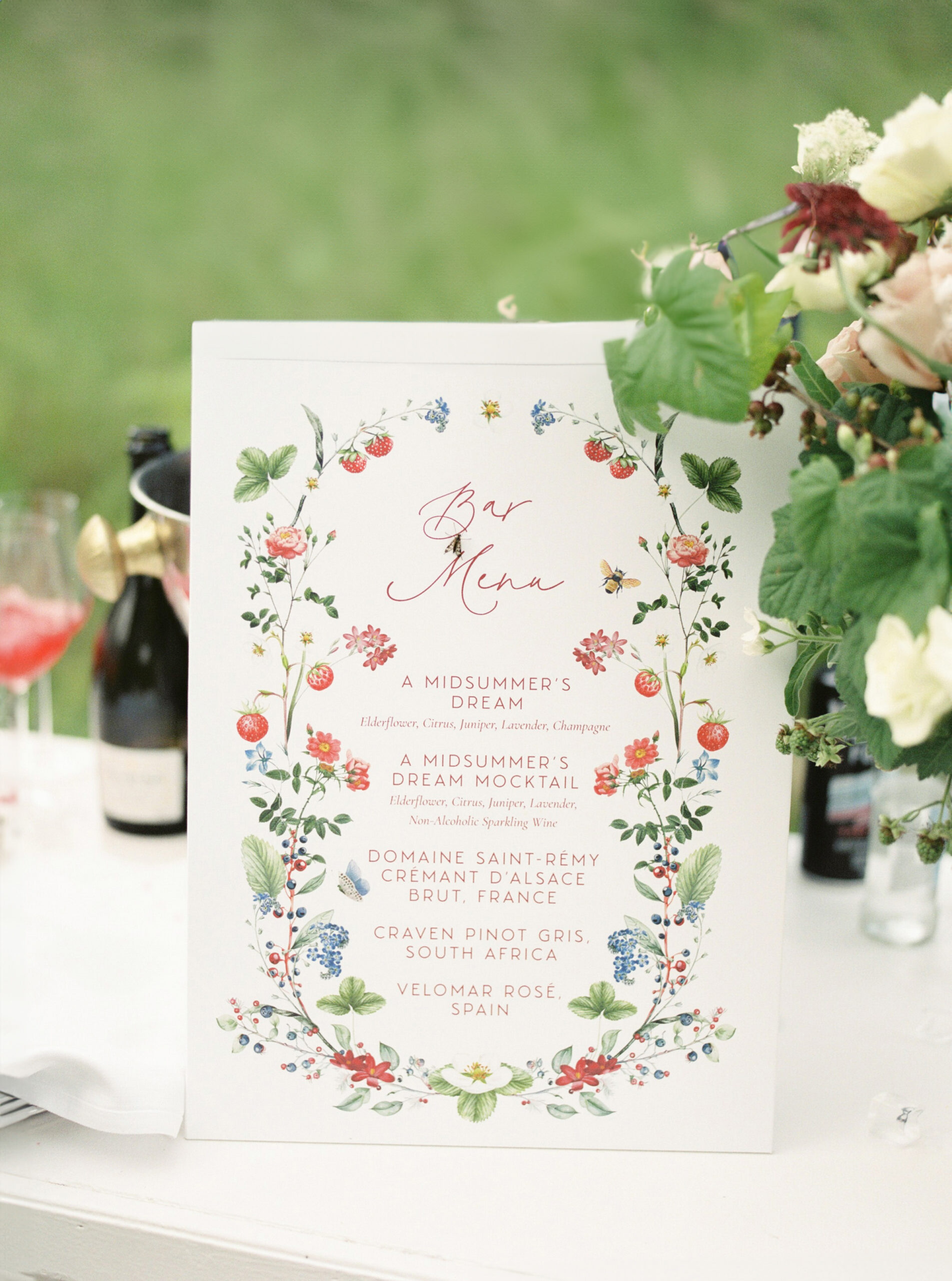 Custom Bar menu made for Swedish Midsummer themed wedding