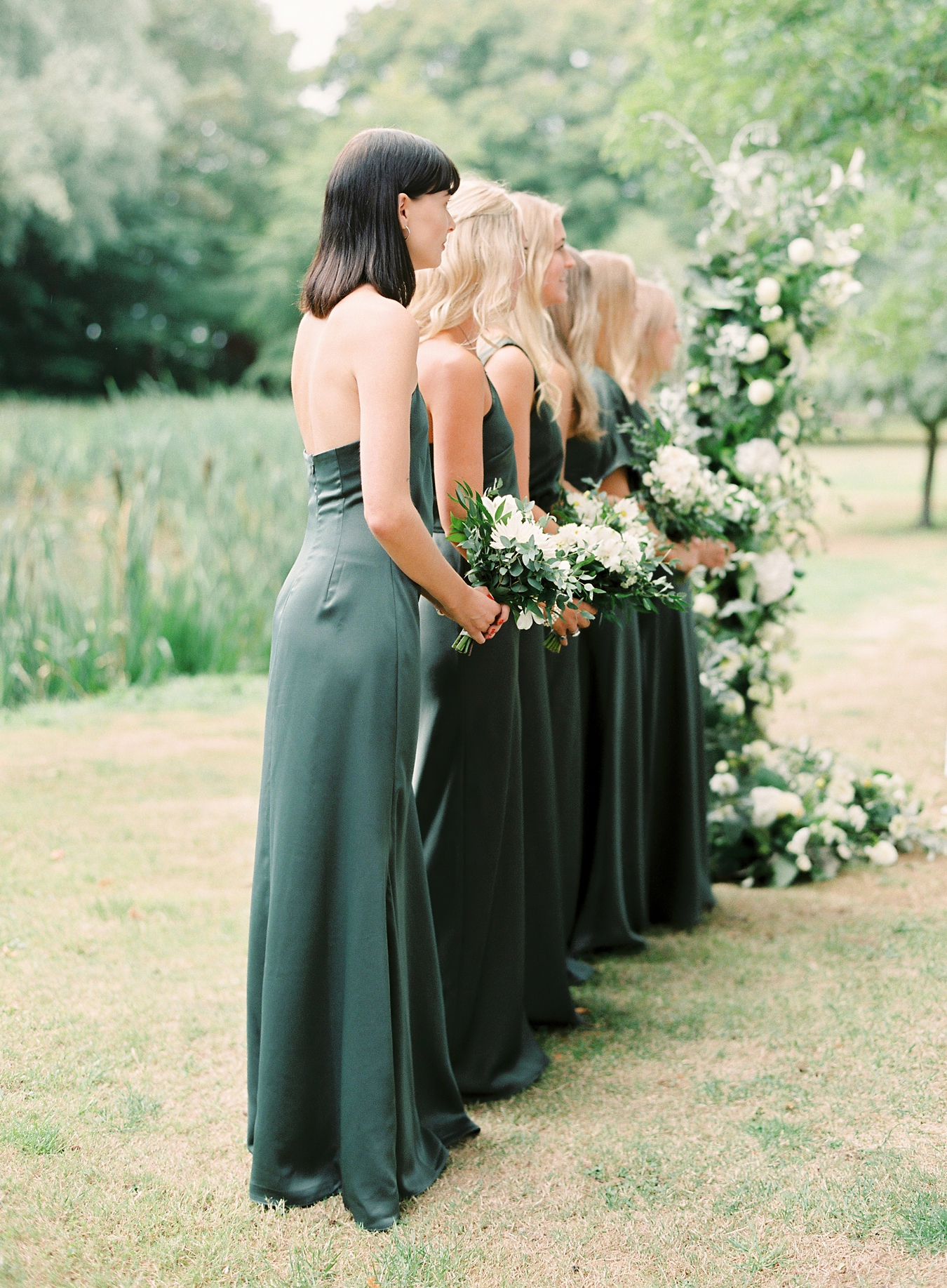 Dark green silk bridesmaids dresses