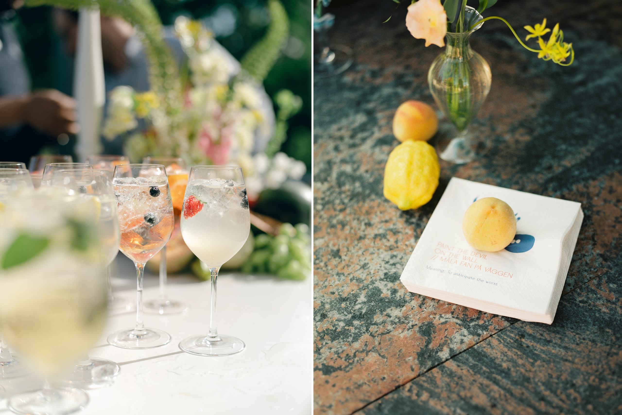 colorful tropical fruit details and custom napkins